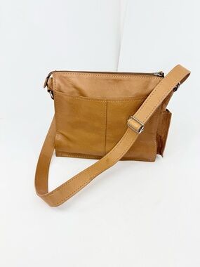 Wilsons Leather Pelle Studio Brown Leather Boxy Multi Pocket Crossbody Bag